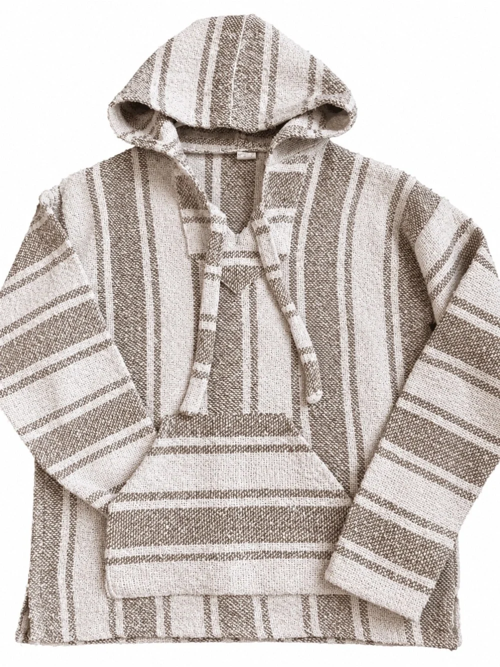 Baja Pullover Hoodie Sweater - Beige & white